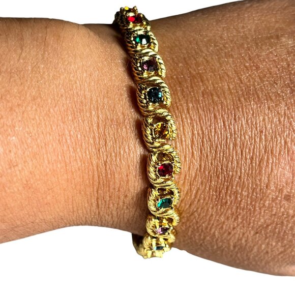 Jewelry - Vintage Gold-Tone Bracelet With Multicolored Gemstones